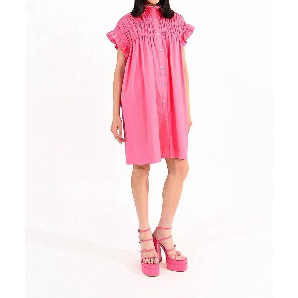 NEW MOLLY BRACKEN gathered shirt dress in pink